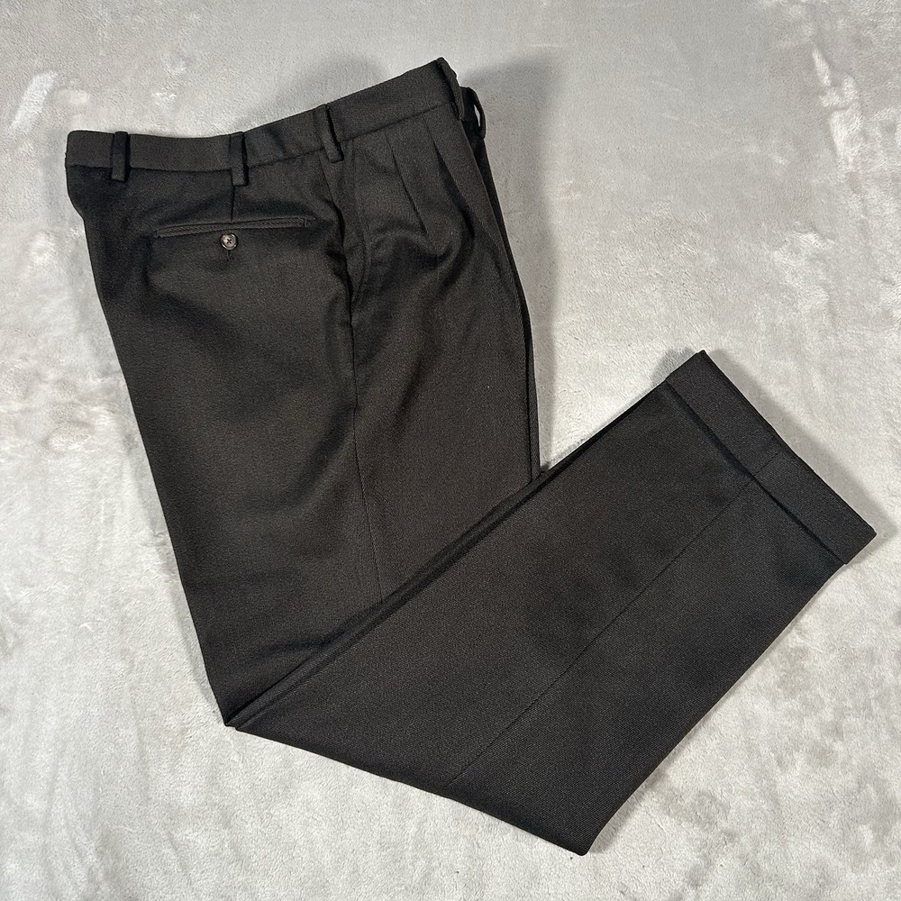 Burberry London Dress Pant Men 35x32 100% Wool Nova Chec Designer Pleated Cuffed